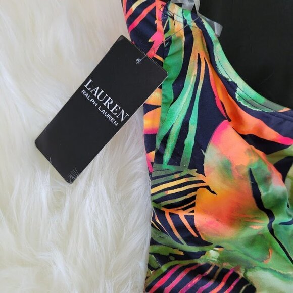 NWT Ralph Lauren Keyhole Halter Leaf Print One Piece Swimsuit Size 16 - Picture 10 of 12